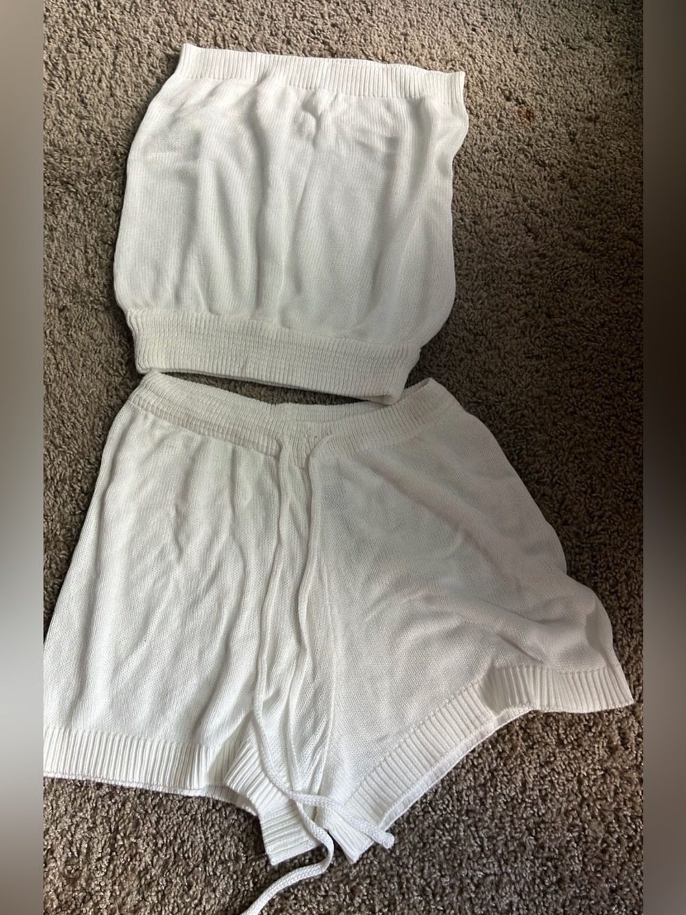 ♥️SHEIN White Knit Tube Top and Drawstring Shorts Set